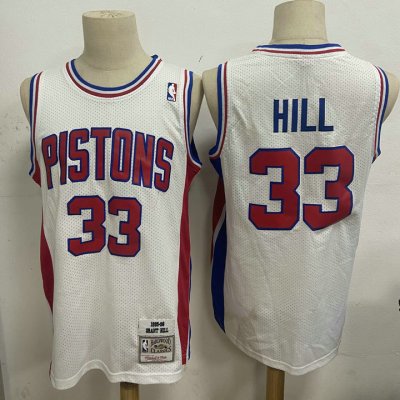 Maillot de Basket #33 Hill Pistons M&N Blanc